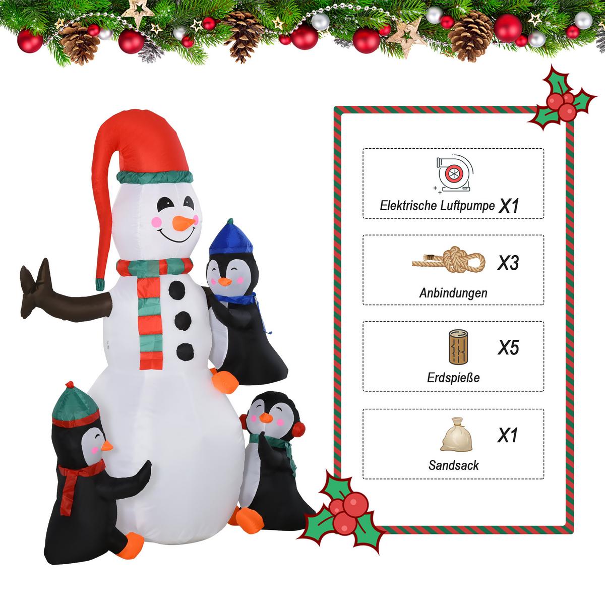 AUFBLASBARER Schneemann, Polyester, Mehrfarbig - Multicolor, Kunststoff (70/180/140cm) - HOMCOM