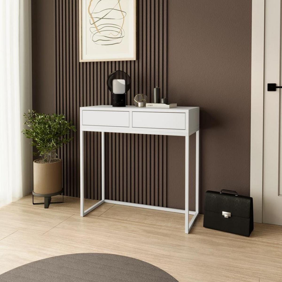 KONSOLENTISCH Lango 80/85/35 weiß mit weißen Matellbeinen - Weiß, Holzwerkstoff/Metall (35/80/85cm) - Beautysofa
