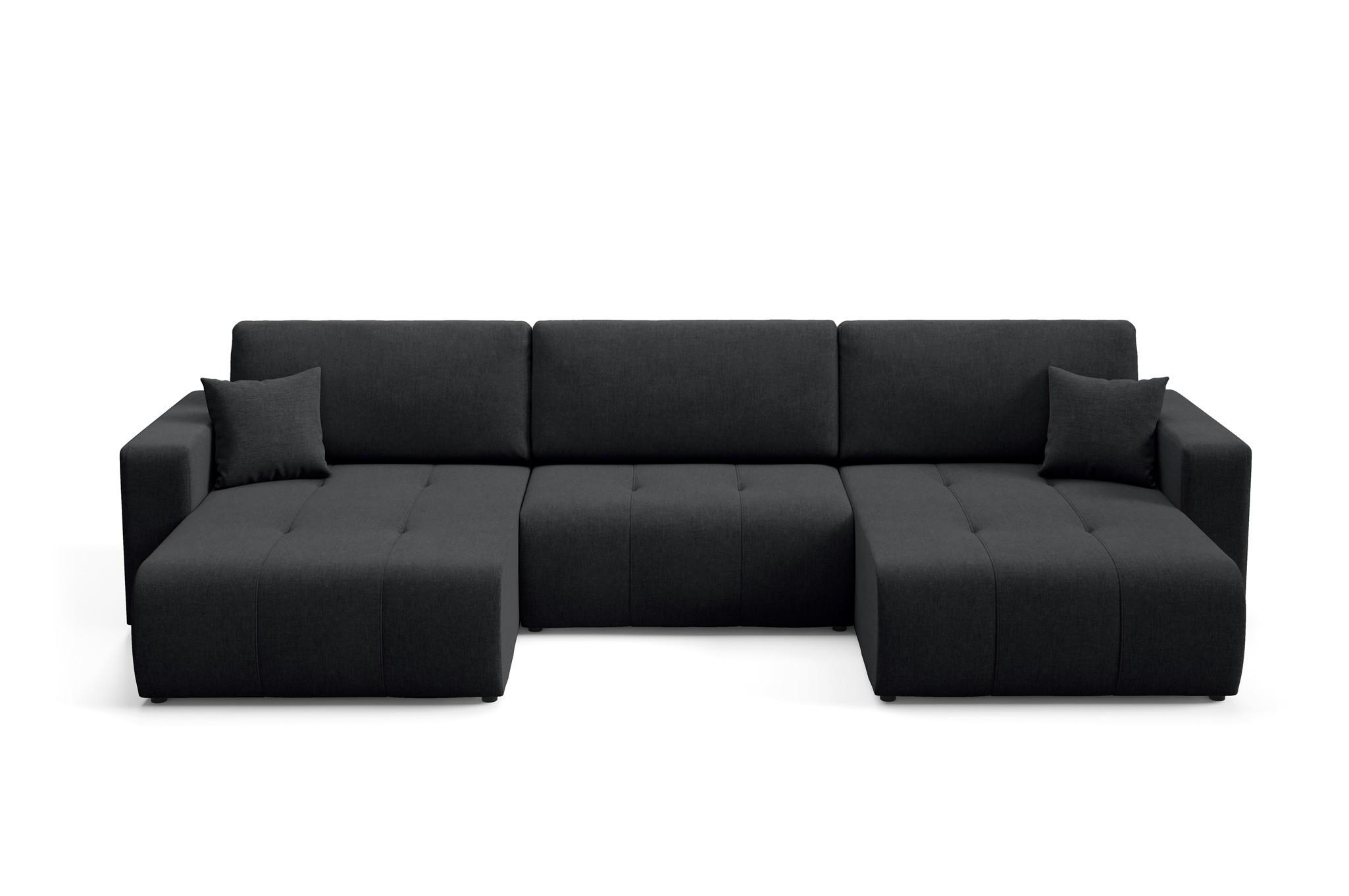 WOHNLANDSCHAFT Augusto - Schwarz, Holzwerkstoff/Textil (344/82/149cm) - Fun Möbel