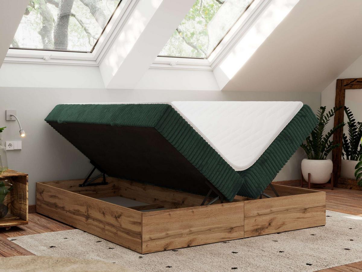 BOXBETT WOOD ZERO 180/200 - Dunkelgrün Cord - H3 - Topper Visco - Dunkelgrün, Textil (180/200cm) - MKS