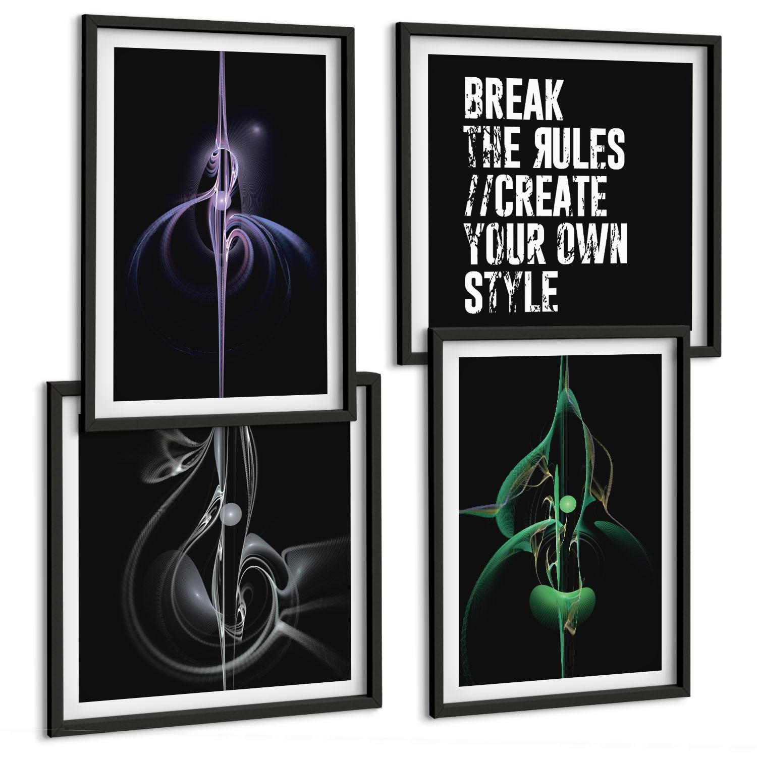 BILDER SET 4er Set - 50x50 cm & 40x60 cm Schwarzer Rahmen - Abstrakte schwarze Muster - Schwarz, Kunststoff (50/50cm) - TULUP