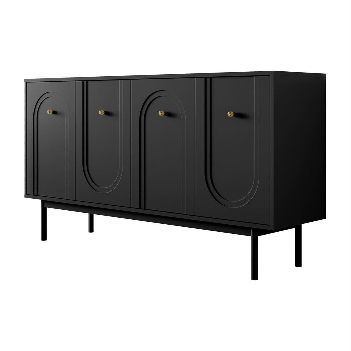 SIDEBOARDS LIBERTY 4D auf Holzbeinen schwarz - Schwarz, Holzwerkstoff (154/82/39cm) - Lookway