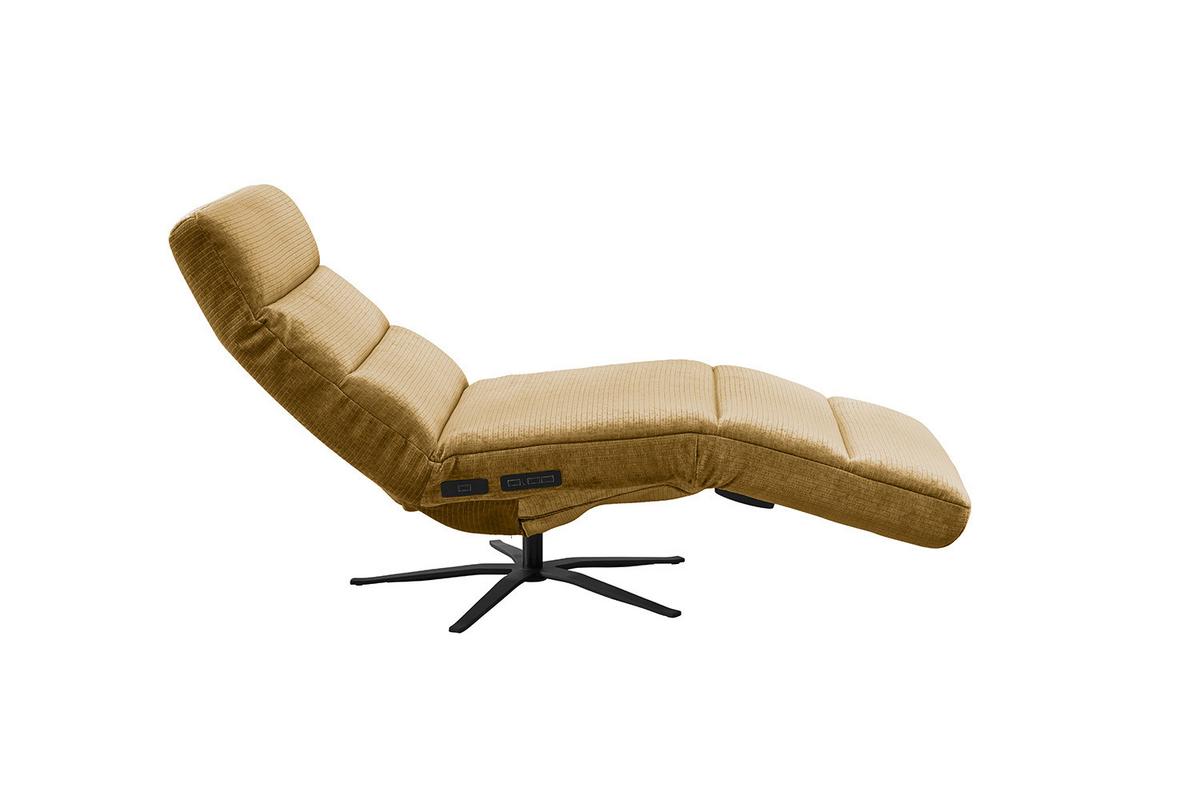 RELAXLIEGE ALINA Gelb Cord Relaxfunktion, Drehbar (360°) - Gelb/Schwarz, Textil/Metall (82/115/156cm) - KAWOLA