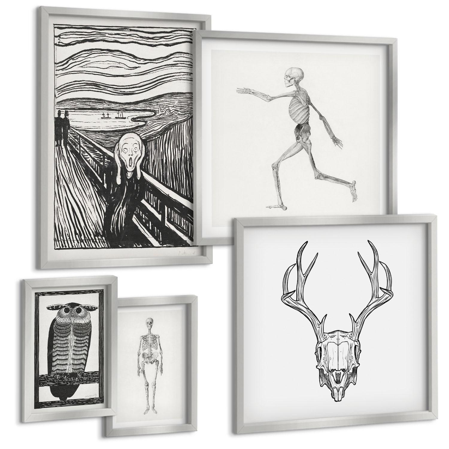 BILDER SET 5er Set - 50x50 cm & 20x30 cm & 40x60 cm Silberner Rahmen - Küchenaccessoires auf pflanzlicher Basis - Silberfarben, Kunststoff (40/60cm) - TULUP
