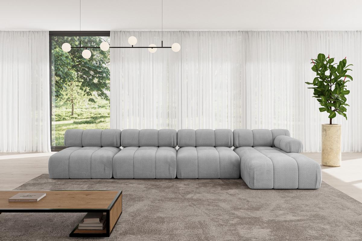 ECKSOFA modulares Sofa Razon-L3 - 380x160x70 cm Hellgrau Velours - Hellgrau, Holzwerkstoff/Textil (380/160cm) - ALTDECOR