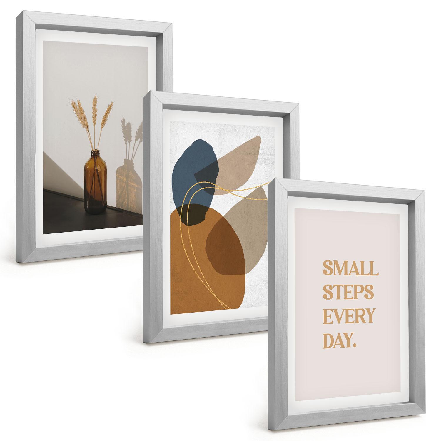 BILDER SET 3er Set - 20x30 cm Silberner Rahmen - Set abstrakter Formen - Silberfarben, Kunststoff (20/30cm) - TULUP