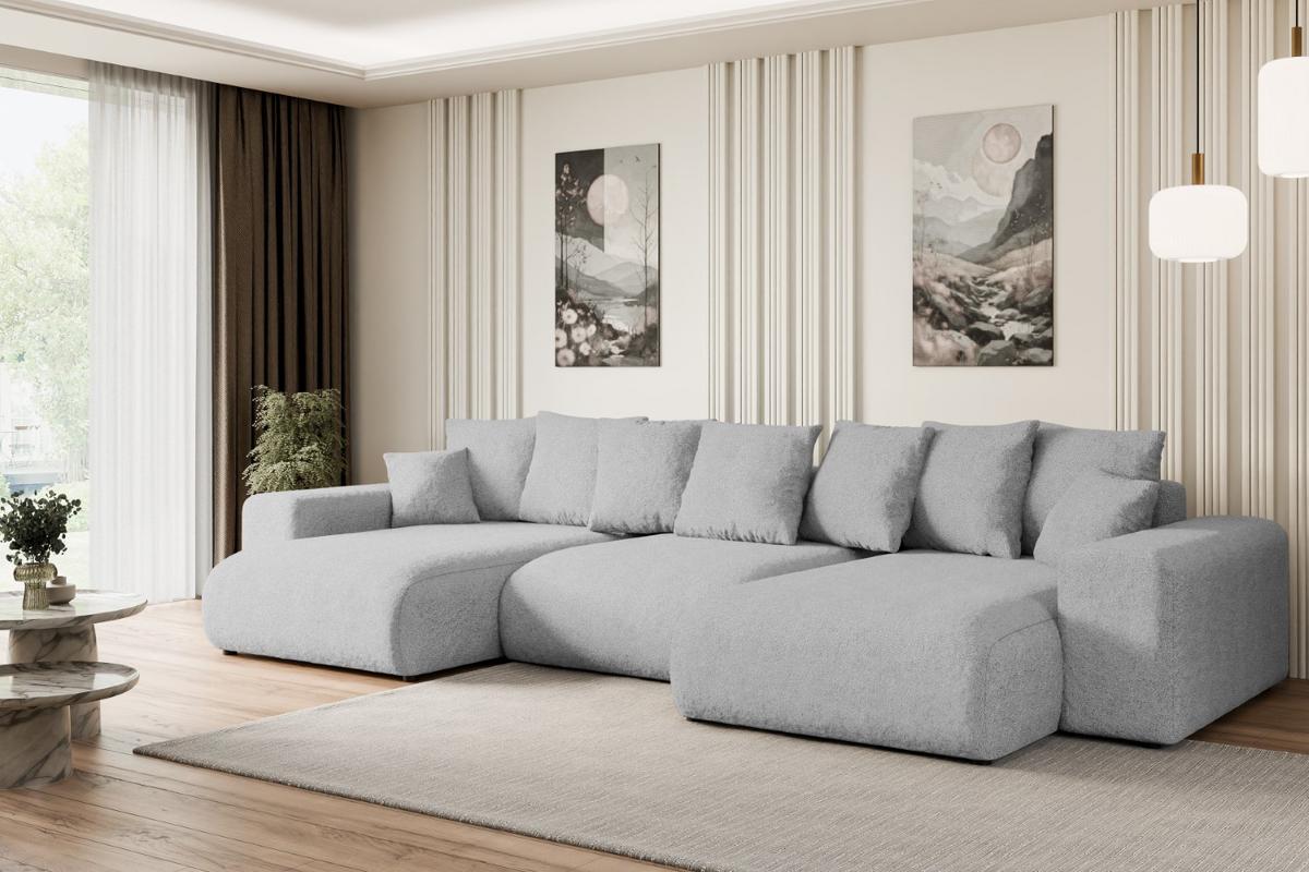 WOHNLANDSCHAFT mit Schlaffunktion ESKAR-U -364x176x72cm Grau Bouclé - Hellgrau/Schwarz, Holzwerkstoff/Kunststoff (364/72/176cm) - ALTDECOR