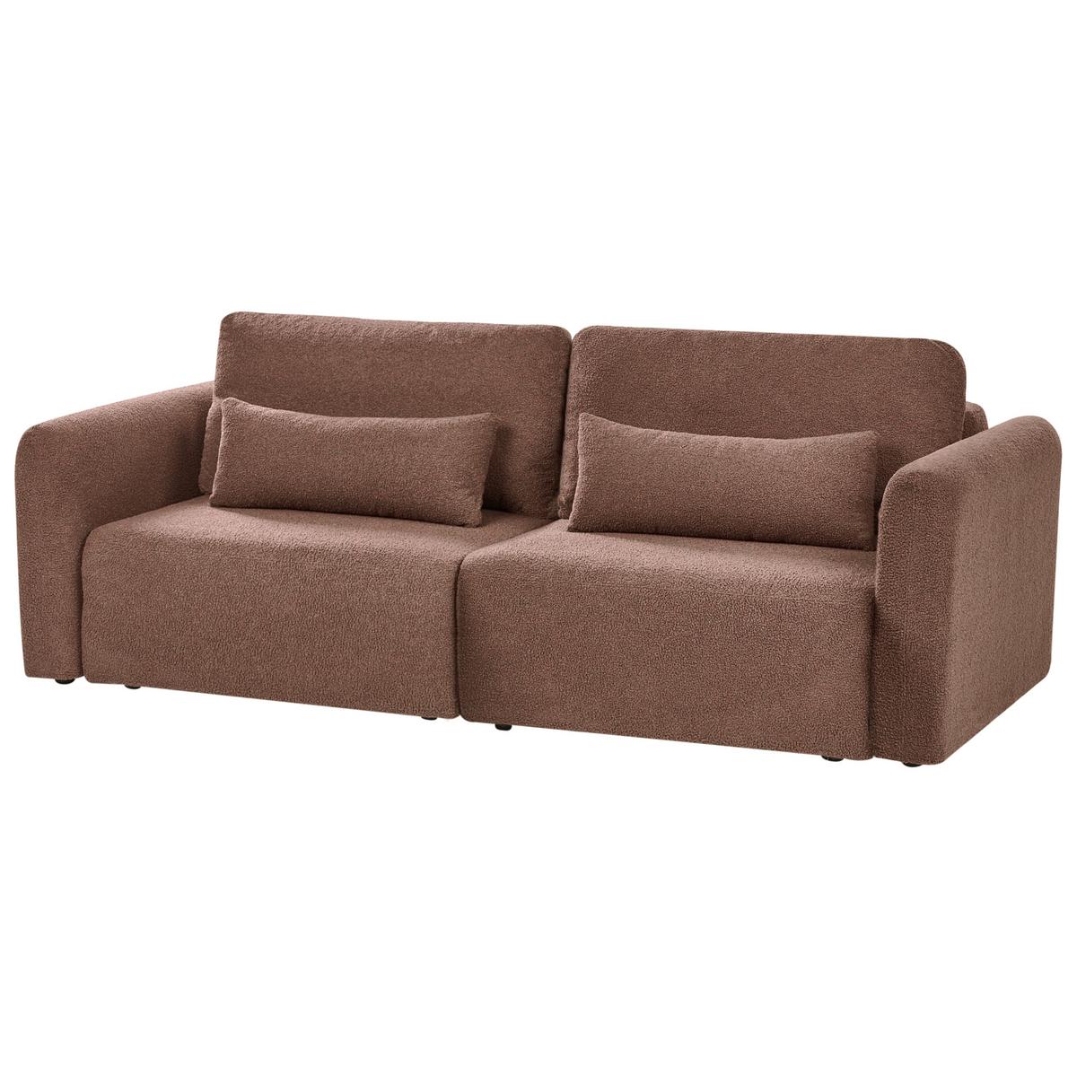 SCHLAFSOFA 3-Sitzer Bouclé Braun mit Stauraum Vaxholm - Braun, Textil (232/86/87cm) - Beliani