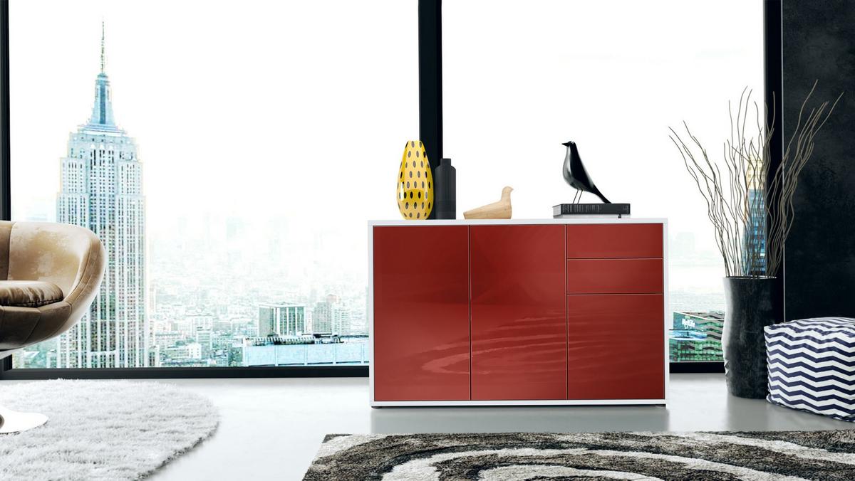 KOMMODE Ben Front in Bordeaux Hochglanz - Bordeaux, Holzwerkstoff (117/74/36cm) - Vladon