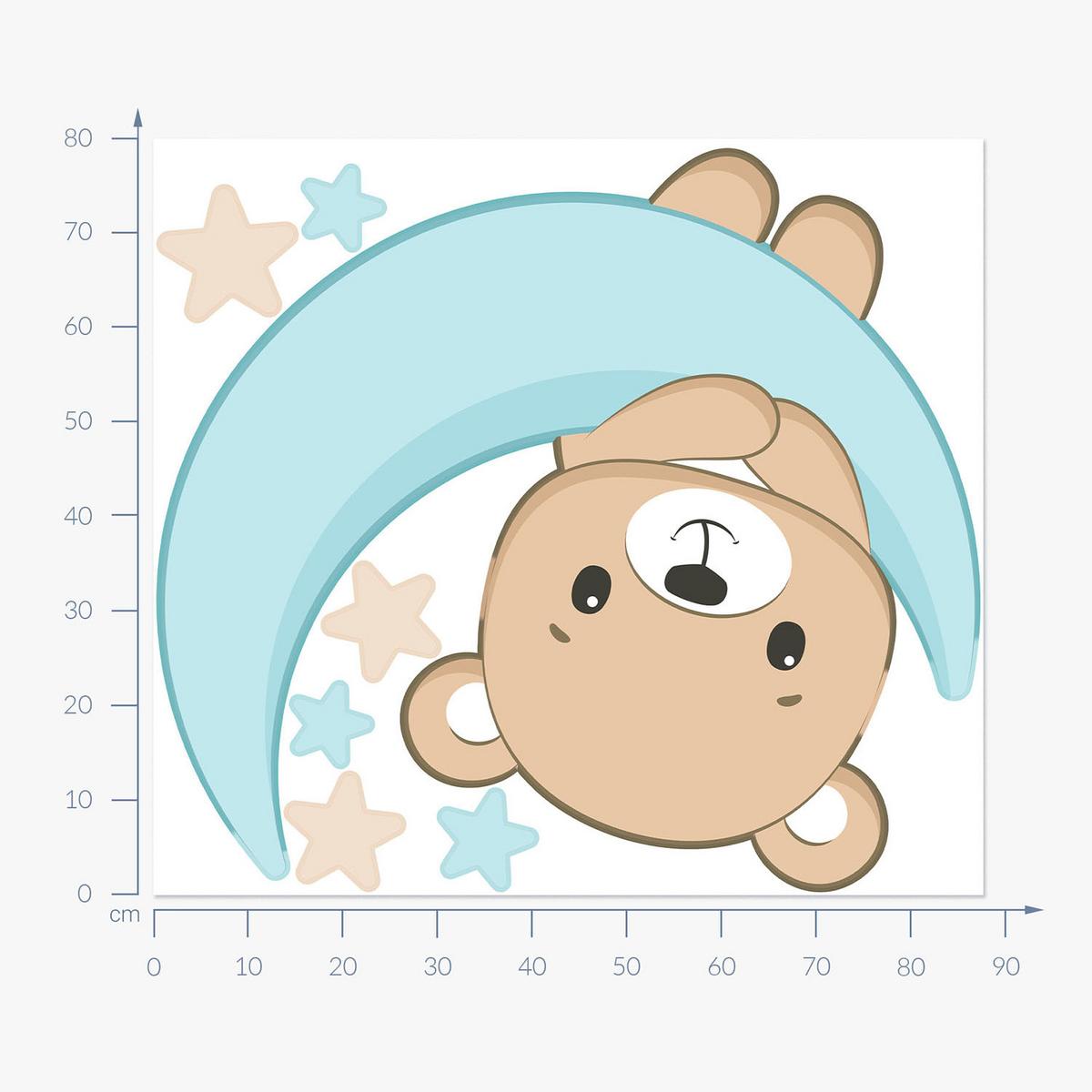 WANDAUFKLEBER 80x88cm - Teddybär zwischen den Sternen - Multicolor, Kunststoff (80/88/0.1cm) - Wallfluent