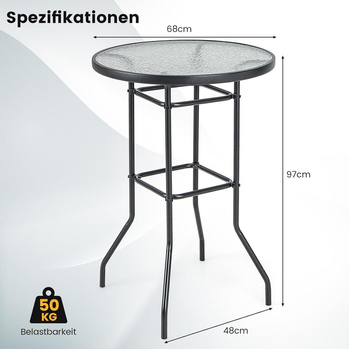 GARTENTISCH Schwarz - Schwarz, Glas (68/68/97cm) - COSTWAY