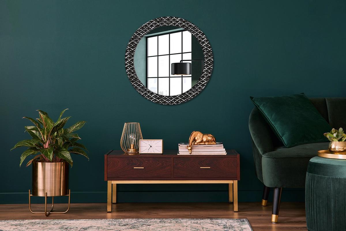 SPIEGEL Rund Ø 70 cm mit Aufdruck - Schwarz, Glas (70/70/0.4cm) - Wallfluent