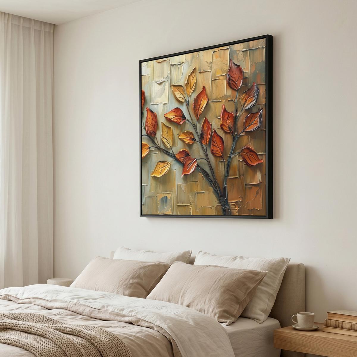 LEINWAND Bilder mit Rahmen - Baum - Abstrakt - Natur - Kunst - 90x90 - Goldfarben, Textil (90/90cm) - MuchoWow