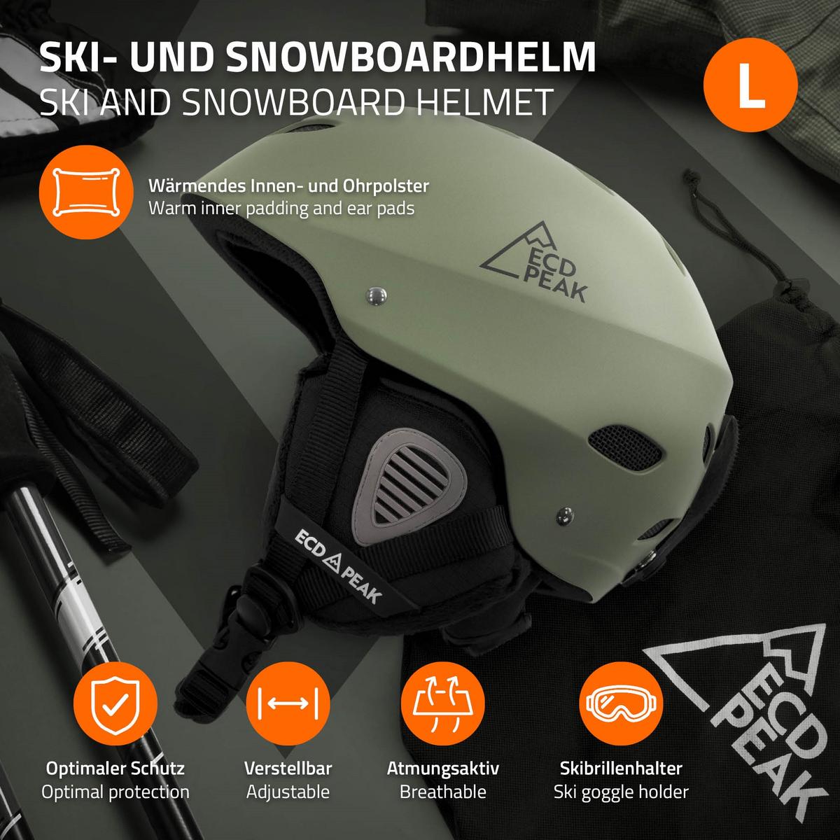 SKIHELM für Herren und Damen Snowboardhelm robust Grün L 58-61 cm - Grün, Kunststoff (30/24cm) - ECD-Germany