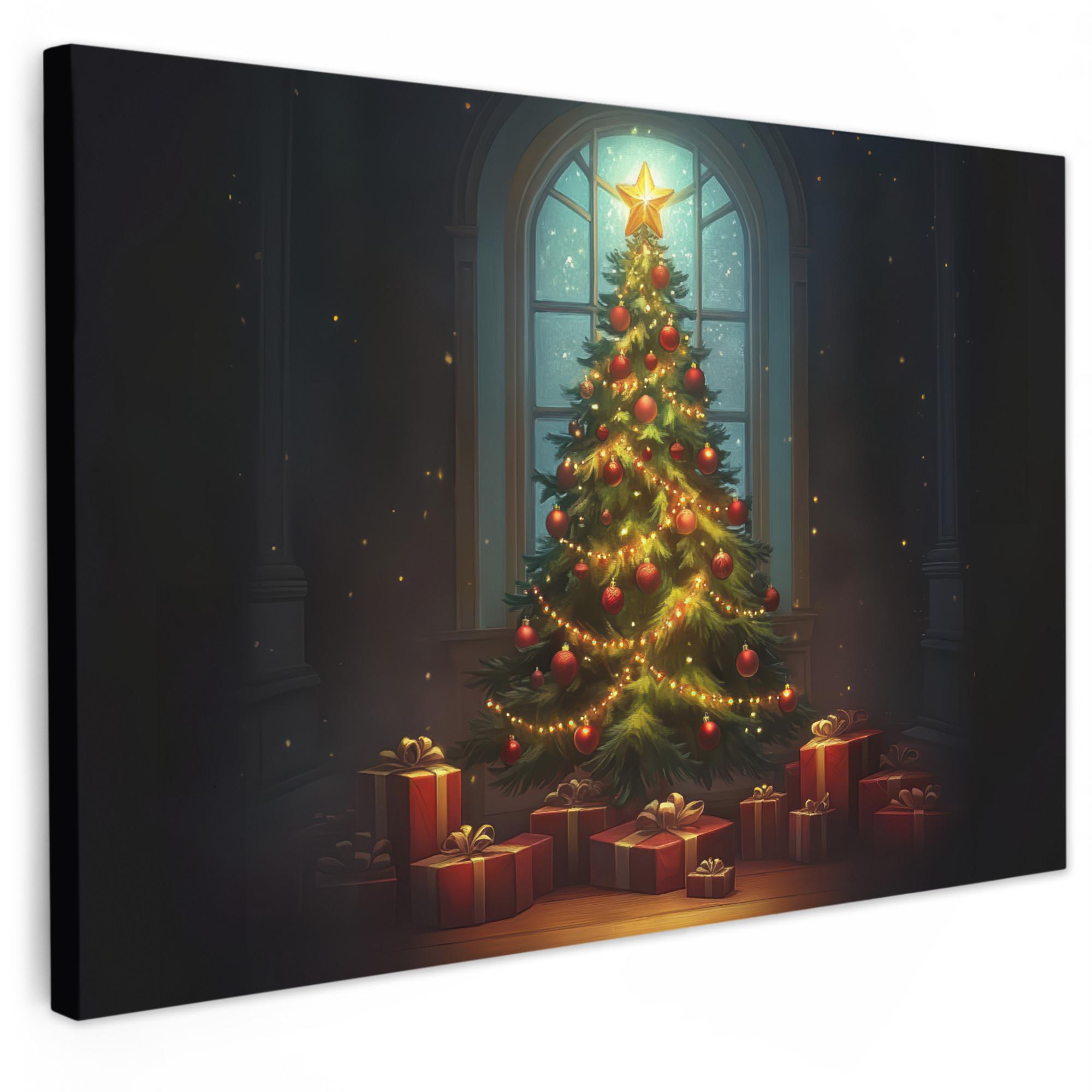 LEINWANDBILD Weihnachtsbaum - Geschenk - Winter Groß 140x90 cm - Grün, Textil (140/90cm) - MuchoWow