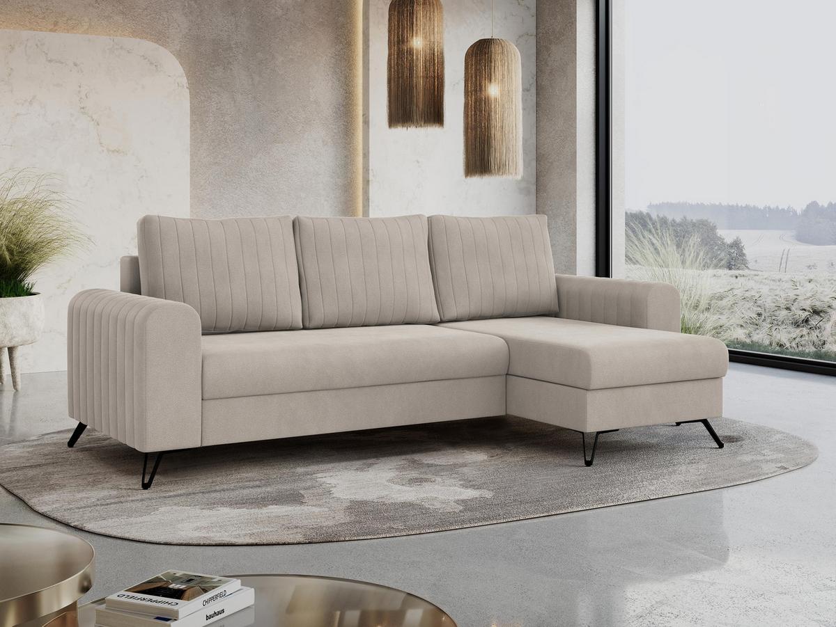ECKSOFA Axel Samt Ecru - Ecru/Schwarz, Textil/Metall (242/140cm) - MKS