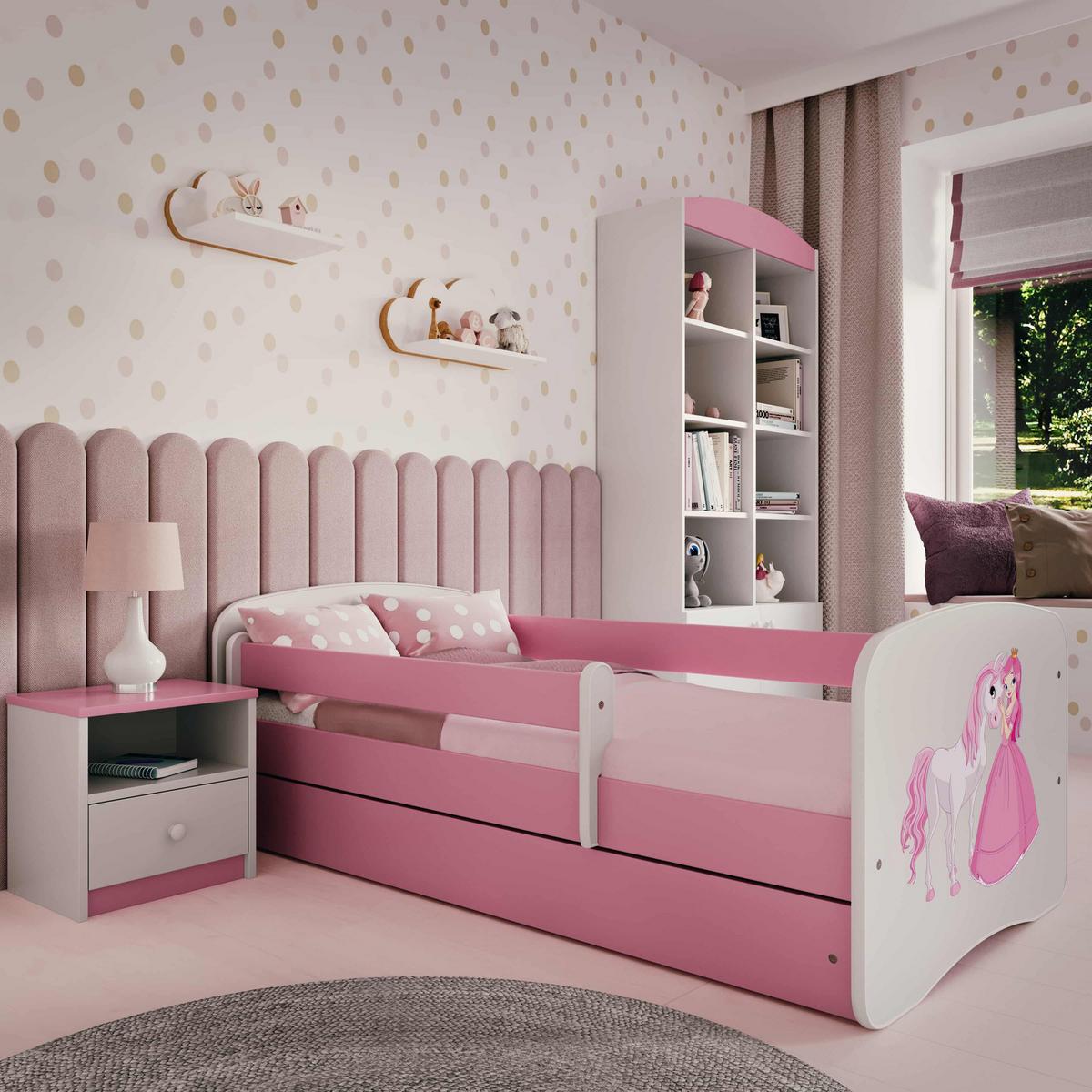 KINDERBETT Emily mit Schublade und Matratze, Rosa 70x140 cm - Rosa, Holzwerkstoff (140/70cm) - WFL GROUP