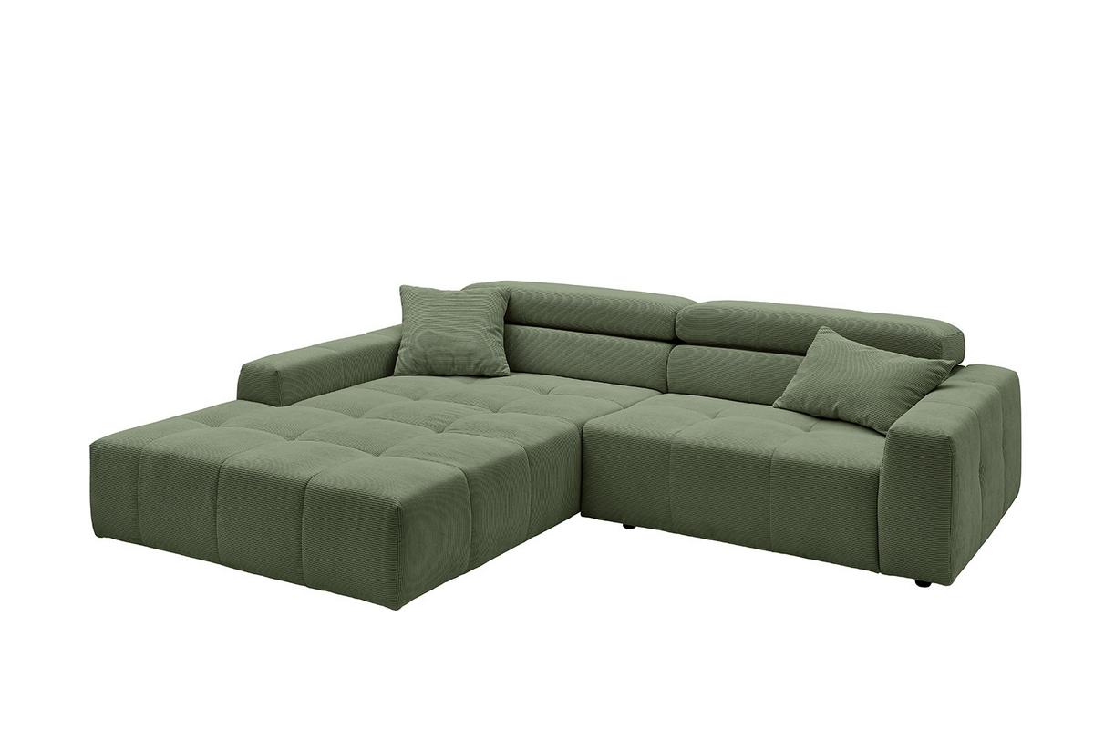 ECKSOFA RENO Grün Cord - Schwarz/Olivgrün, Kunststoff/Textil (258/217cm) - KAWOLA
