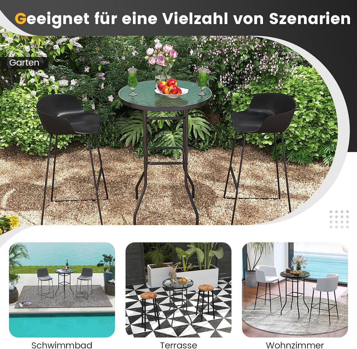 GARTENTISCH Schwarz - Schwarz, Glas (68/68/97cm) - COSTWAY