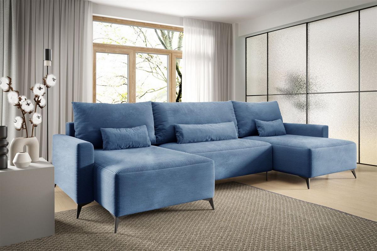 WOHNLANDSCHAFT Silves - Blau, Holzwerkstoff/Textil (382/81/148cm) - Fun Möbel