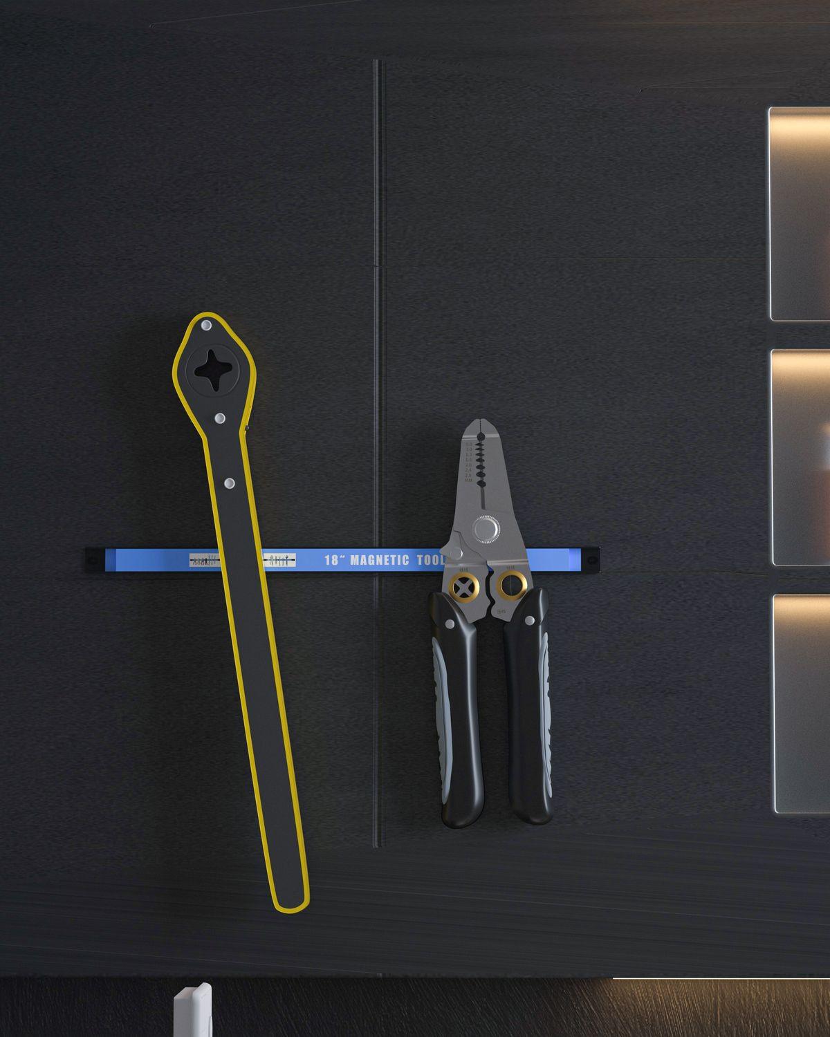 MAGNETLEISTEN-SET für Werkzeug Magnetisch (3-tlg. Set) - Schwarz, Metall (2.3/1.3/45.5cm)