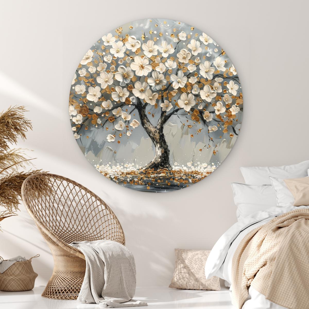WANDBILD Baum - Gold - Blumen - Abstrakt - Kunst Deko Groß 150x150 cm - Goldfarben, Kunststoff (150/150cm) - MuchoWow