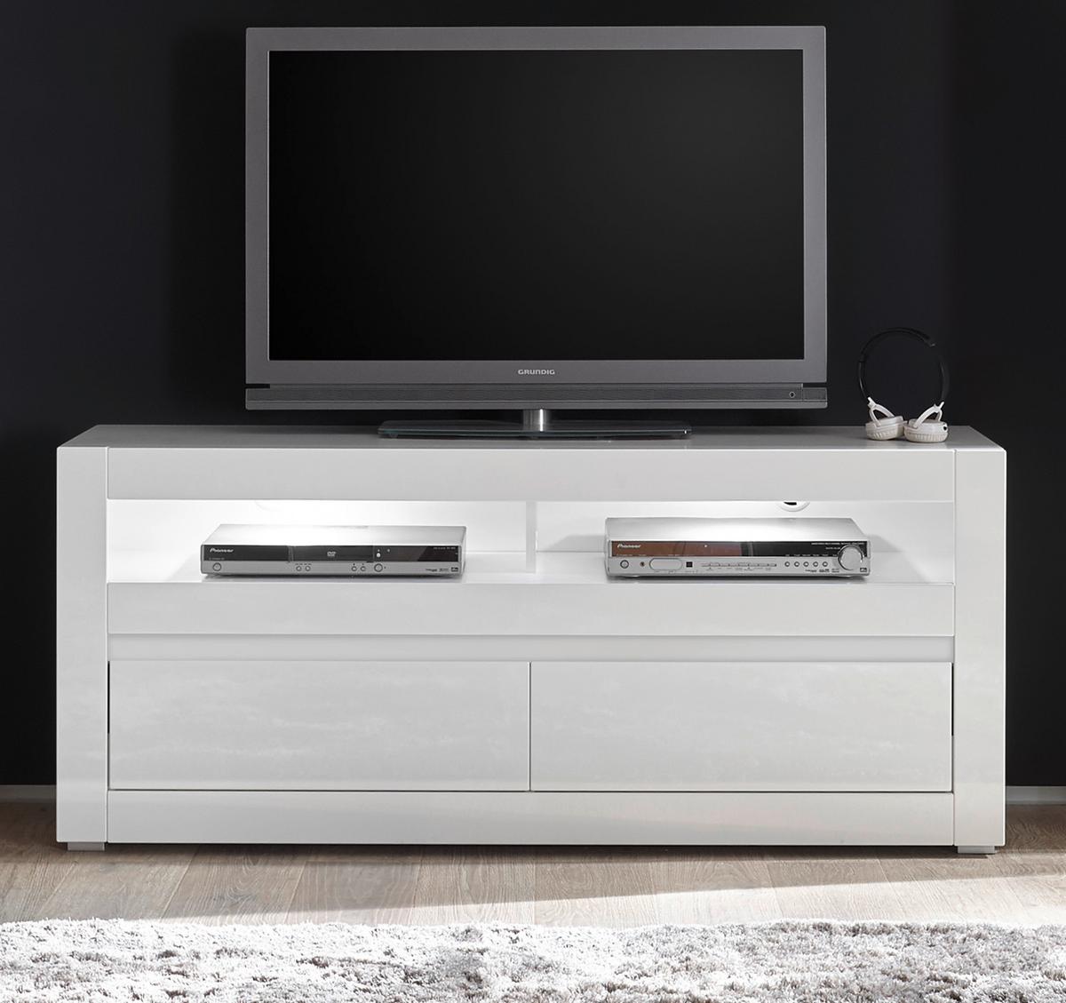 TV-LOWBOARD Hochglanz weiß Stone Design grau, TV-Unterteil Komforthöhe, 150 x 63 cm - Weiß Hochglanz, Holzwerkstoff (150/63/42cm) - Furn.Design