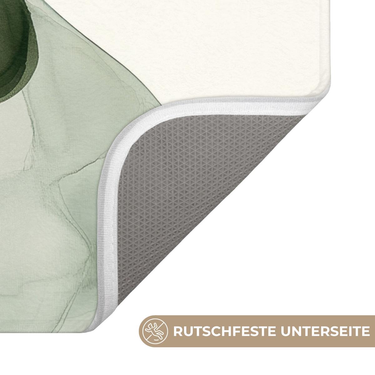 BADEMATTE Japandi - Abstrakt - Grün 60x40 cm - Grün, Textil (60/40cm) - OnlyWow
