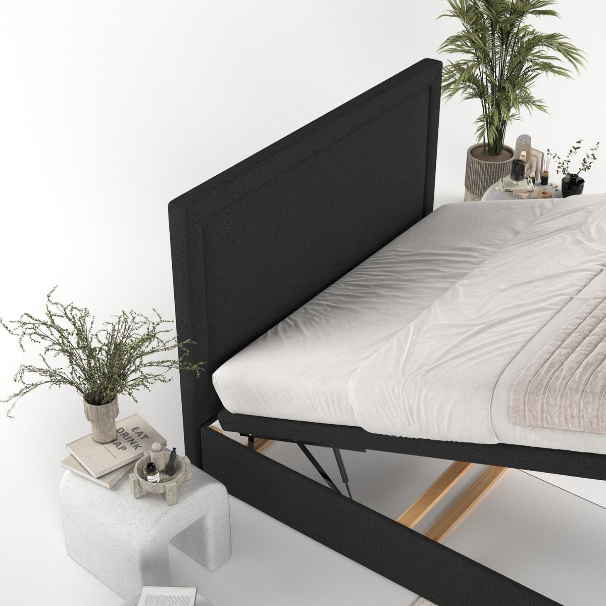 POLSTERBETT Salma mit Stauraum 200/200 cm Schwarz im Megan Stoff - Schwarz, Holz/Holzwerkstoff (200/200cm) - AltaBeds