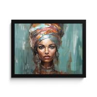 POSTER MIT RAHMENGERAHMTES BILD Frau - Kunst - Schmuck - Porträt 40x30 cm - Blaugrau, Papier (40/30cm) - MuchoWow
