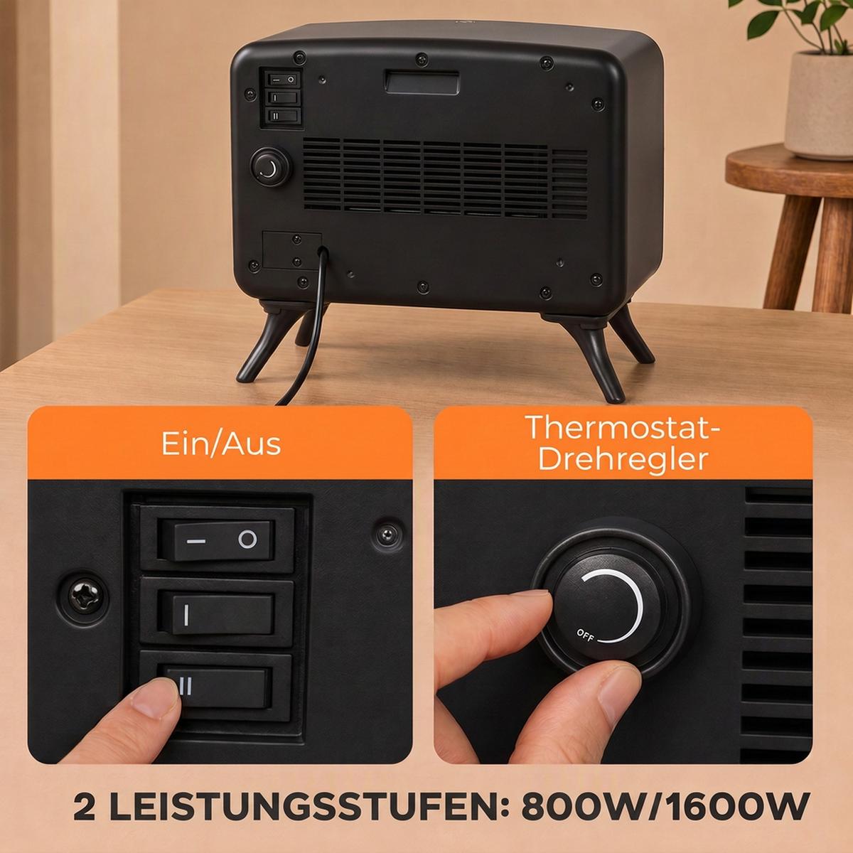ELEKTROKAMIN ABS Stahl Schwarz - Schwarz, Kunststoff (18/30/35.5cm) - HOMCOM