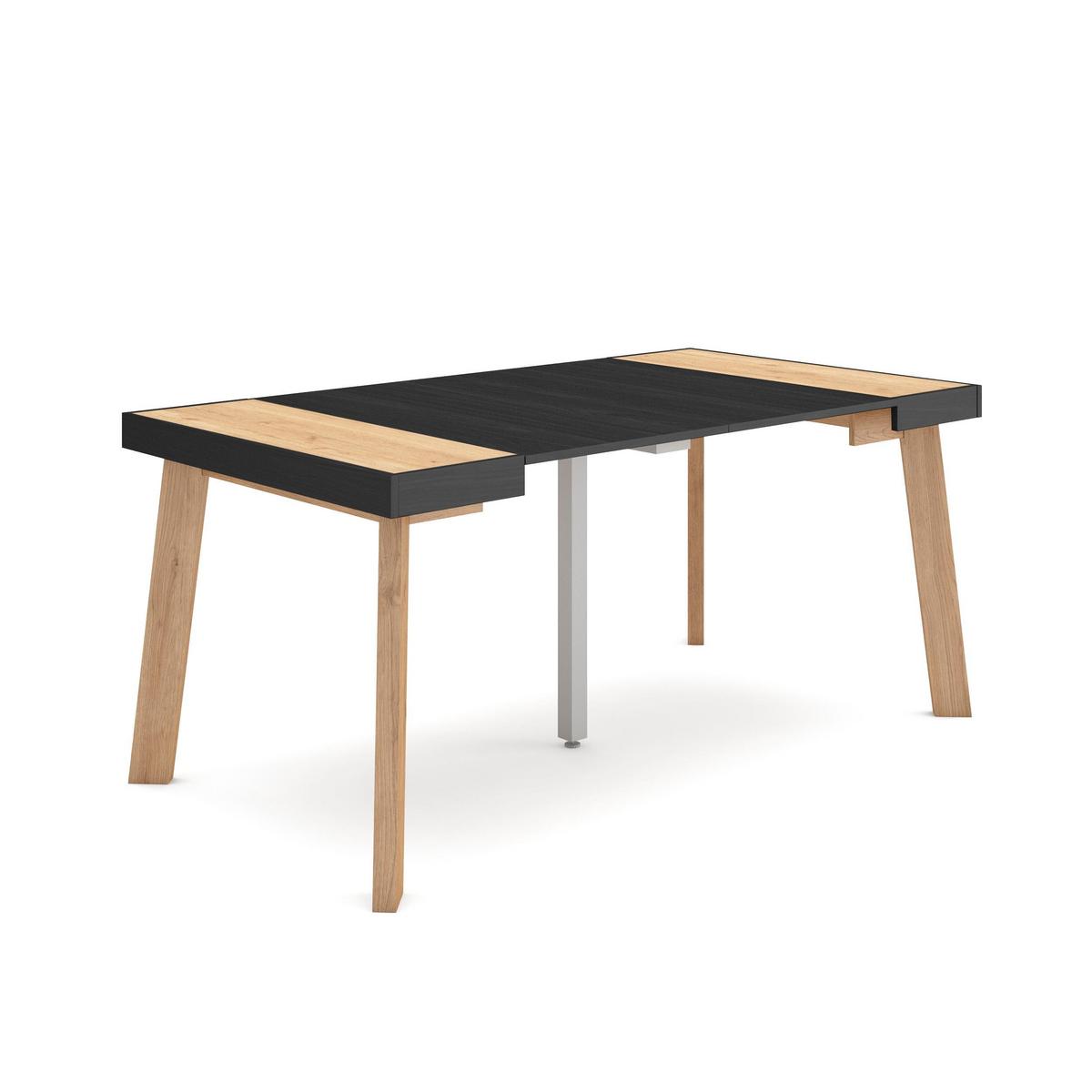 KONSOLENTISCH ausziehbar 58 bis 160cm, für 8 Gäste, eiche, schwarz, 90/58/73cm - Eichefarben/Schwarz, Holzwerkstoff (90/160/73cm) - Skraut Home