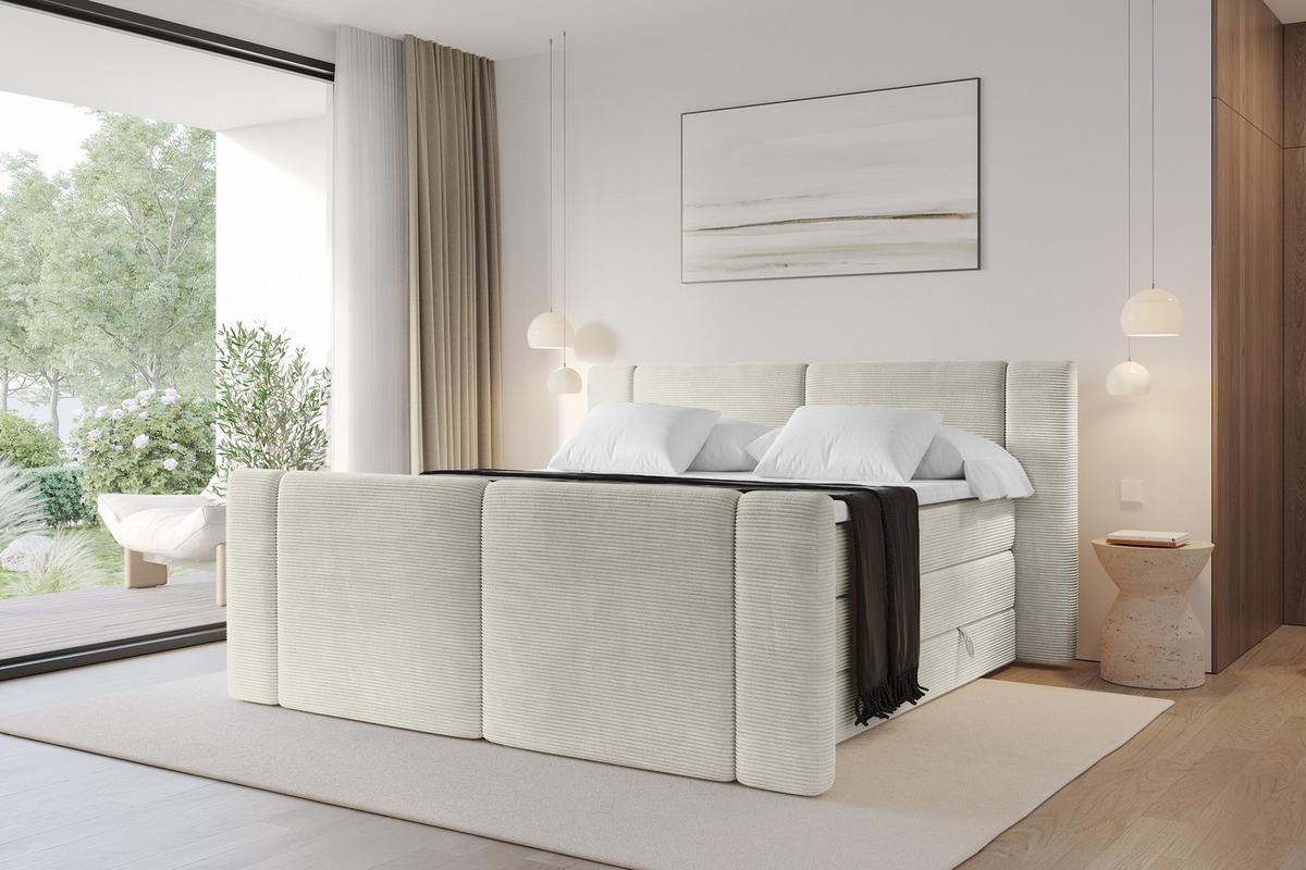 BOXSPRINGBETT mit Matratze H3/H4 - EVON KING Zanozek - 180x200 cm Creme - Creme, Holzwerkstoff (180/200cm) - ALTDECOR