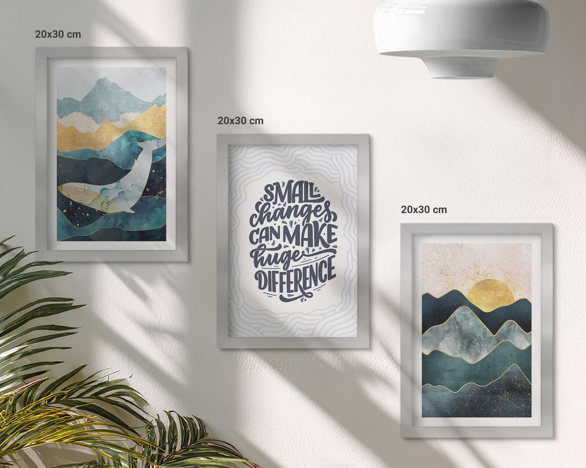 BILDER SET 3er Set - 20x30 cm Silberner Rahmen - Abstrakte Berginspiration - Silberfarben, Kunststoff (20/30cm) - TULUP