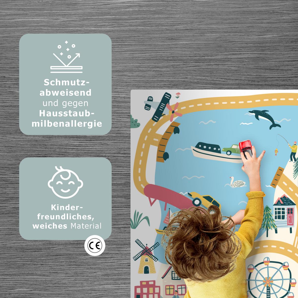 KINDERTEPPICH Riesenrad - Stadt - Tiere - Auto - Kinder Spielteppich 70x105 cm - Multicolor, Kunststoff (70/0.3cm) - OnlyWow