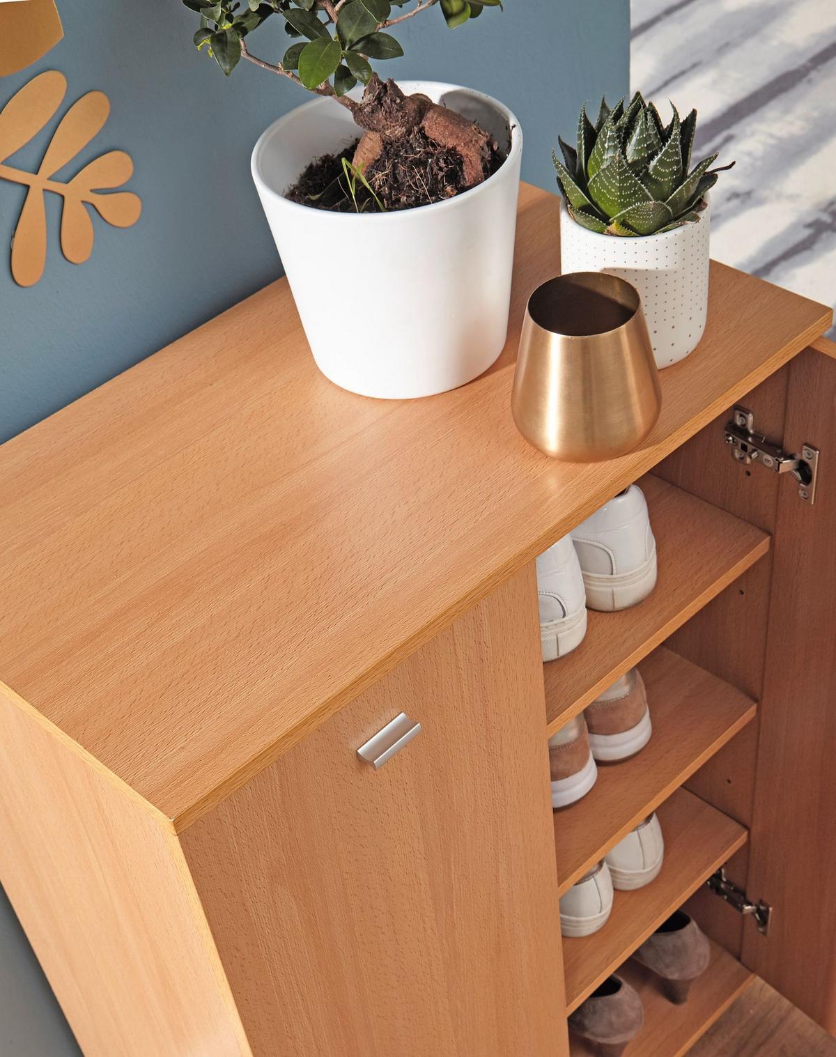 SCHUHSCHRANK Holz mit 4 Fächern und 2 Türen, Braun 60x35x90 cm - Braun, Kunststoff (60/90/35cm) - KADIMA DESIGN
