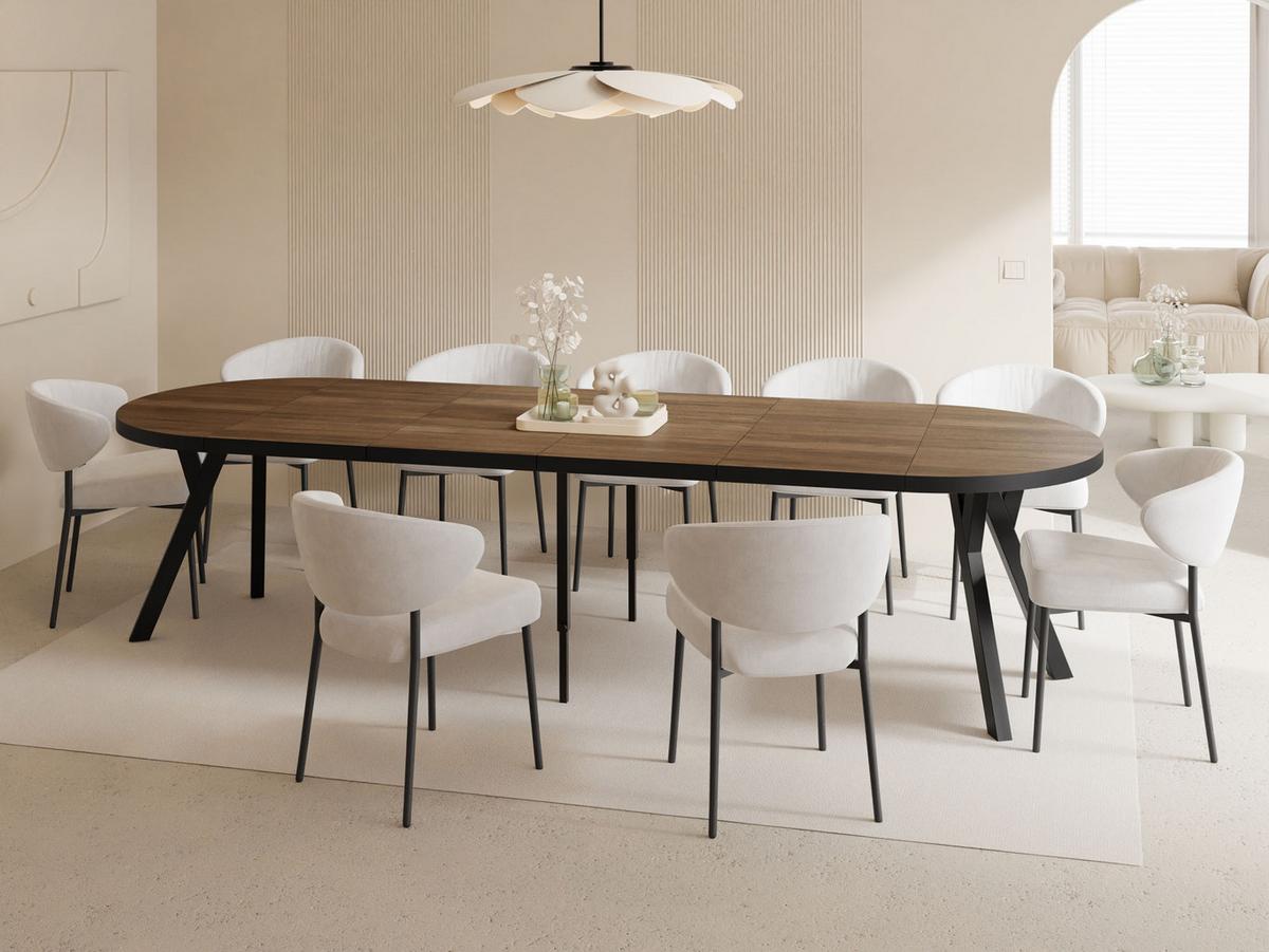 ESSTISCH Twixy XXL groß rund oval ausziehbar, Eiche Dunkelbraun Rustikal 100-300/100/76 cm - Kastanienfarben/Schwarz, Holz/Holzwerkstoff (100/300/76cm) - WFL GROUP
