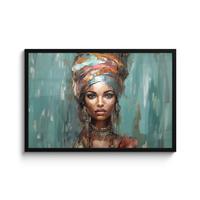 POSTER MIT RAHMENGERAHMTES BILD Frau - Kunst - Schmuck - Porträt 90x60 cm - Blaugrau, Papier (90/60cm) - MuchoWow
