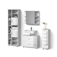 BADMÖBEL-SET Eisak Weiß Hochglanz 4 Teile, mit Hochschrank - Weiß Hochglanz, Holzwerkstoff (80/60/33cm) - Livinity®