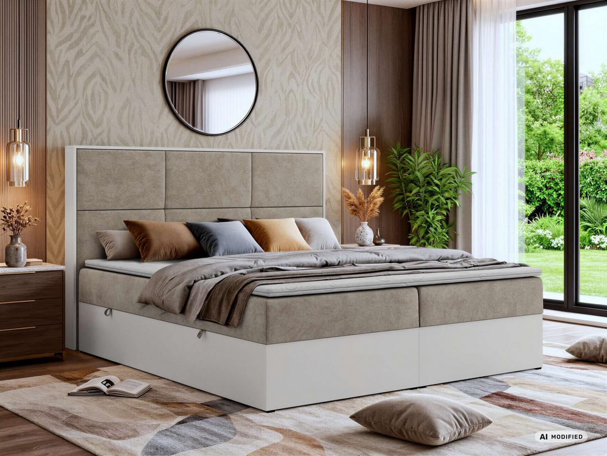 BOXBETT DELVIT 200/200 - Greige Stukture - Topper Visco - H4 - Greige/Schwarz, Kunststoff/Textil (200/200cm) - MKS