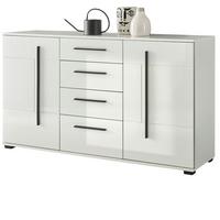 SIDEBOARD weiß Hochglanz 150 cm, Kommode mit Soft-Close - Weiß Hochglanz/Schwarz, Holzwerkstoff/Kunststoff (150/86/42cm) - Furn.Design
