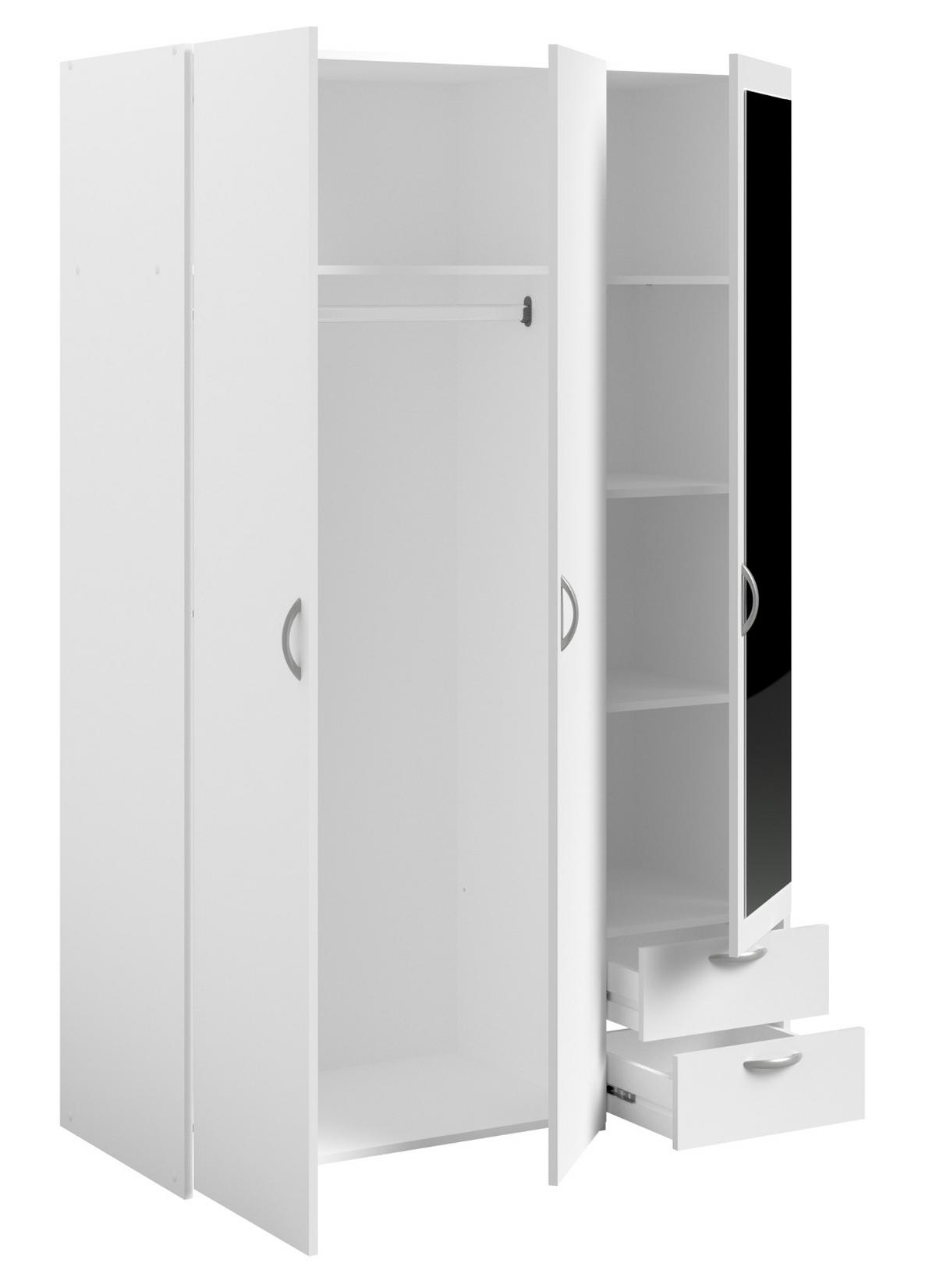 KLEIDERSCHRANK mit Spiegel weiß 120 cm 3-türig Drehtürenschrank - Silberfarben/Weiß, Glas/Holzwerkstoff (120/185/51cm) - Furn.Design