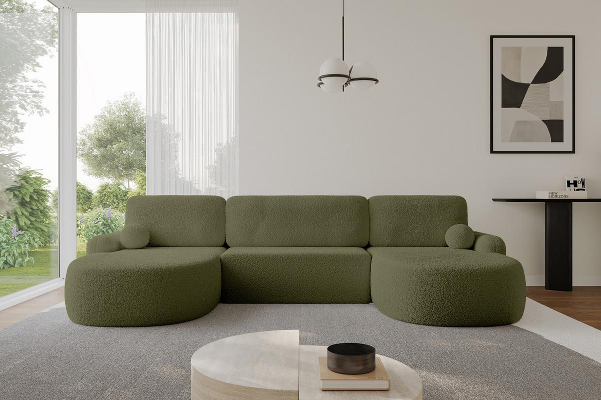 WOHNLANDSCHAFT mit Schlaffunktion und Bettkasten LIRA-U - 335x172x89 Grün - Pastellgrün, Holzwerkstoff/Textil (335/89/172cm) - ALTDECOR