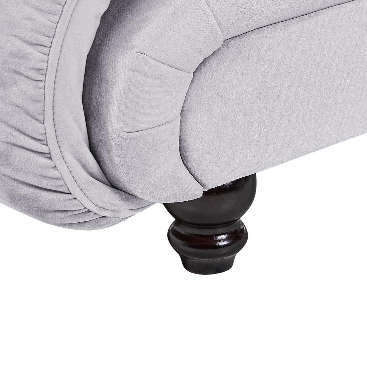 CHAISELONGUE Samtstoff hellgrau rechtsseitig Lormont - Grau, Textil (141/76/70cm) - Beliani