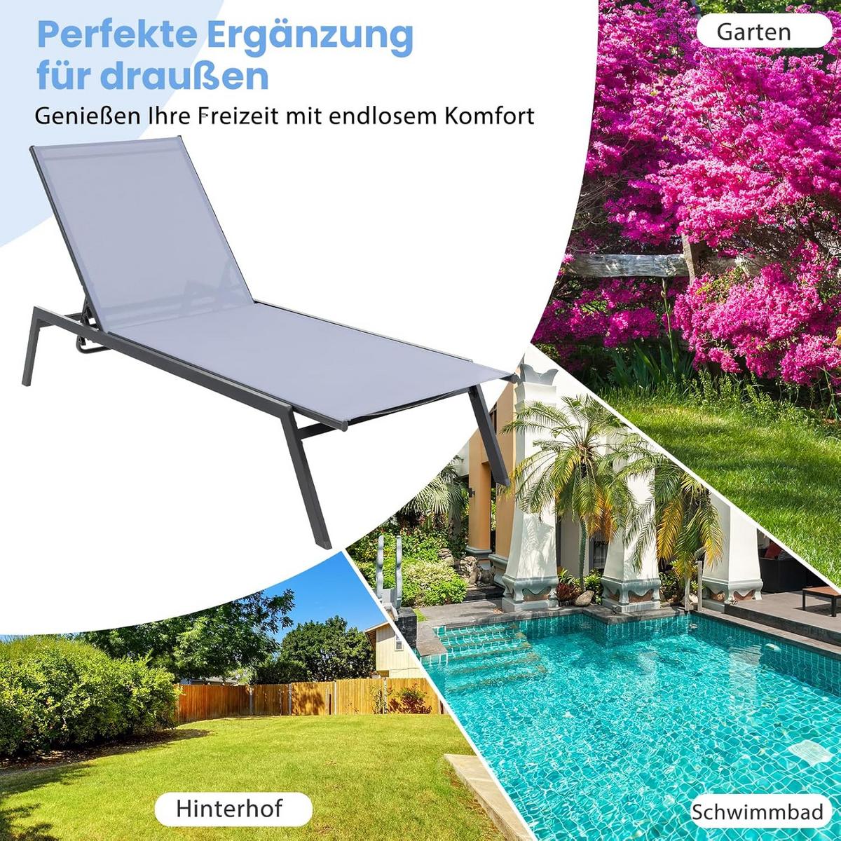 GARTENLIEGE Grau - Grau, Textil (199.5/35/70cm) - COSTWAY
