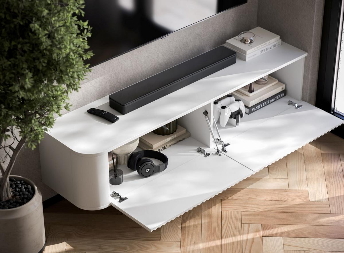 TV-LOWBOARD Aurora Weiß matt 140 cm - Weiß, Holzwerkstoff (140/30/35cm) - Meble Lindner