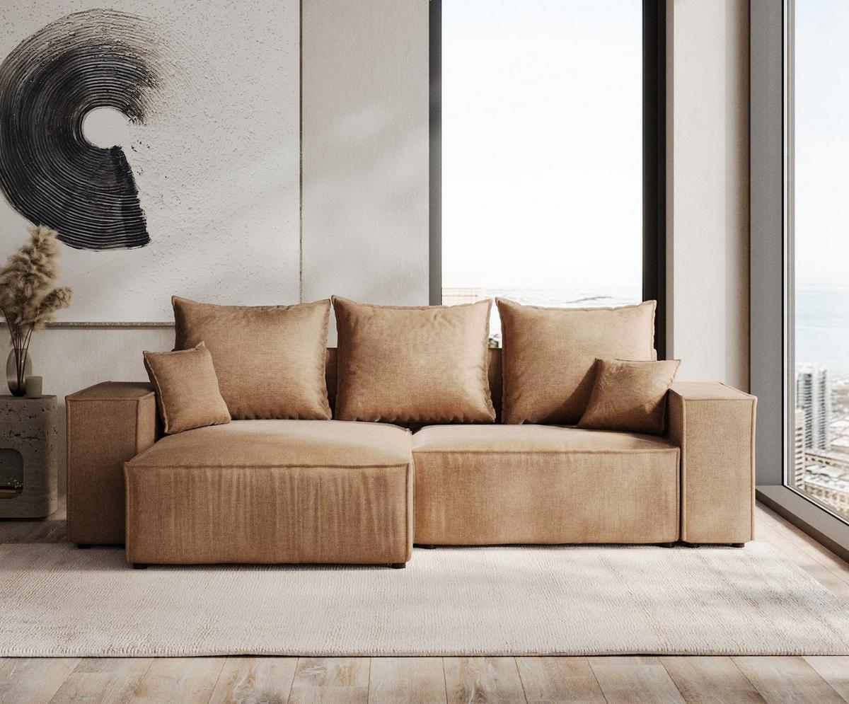 ECKSOFA SENSO mit Schlaffunktion Braun im Wind Stoff - Schwarz/Braun, Holz/Holzwerkstoff (255/148cm) - AltaBeds