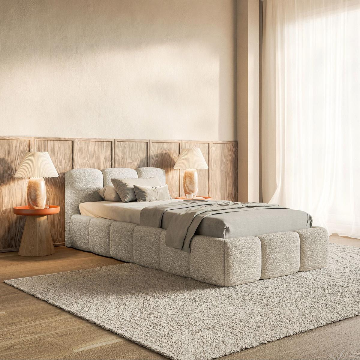 POLSTERBETT Cloudy Low Hellbeige Bouclé, Bettkasten & Lattenrost, 90x200 cm - Ecru/Schwarz, Kunststoff/Textil (90/200cm) - Selsey