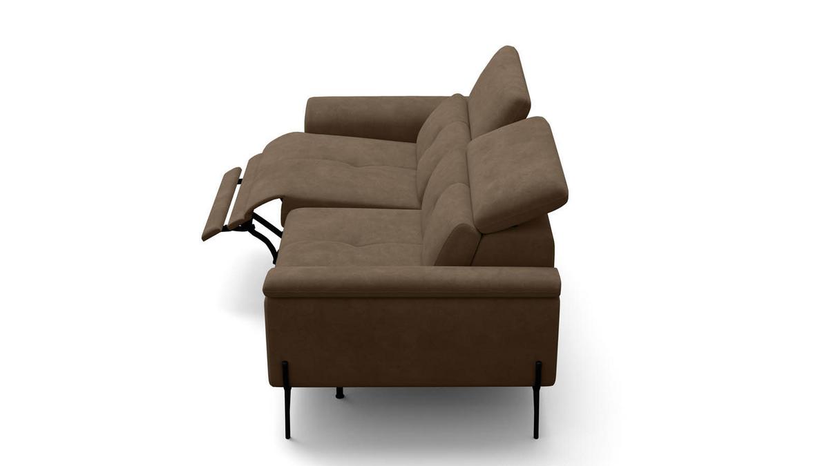 SOFA RELAX AVENA 3-Sitzer, brauner Veloursstoff - Schwarz/Braun, Holz/Textil (204/80/108cm) - Courtois Laville