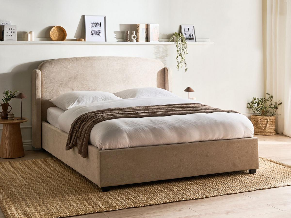 BETT mit Stauraum 160/200 cm Stoff Taupe Bernay - Taupe, Textil (160/200cm) - Beliani